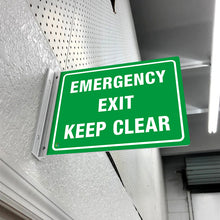 Load image into Gallery viewer, Emergency Exit Keep Clear / Double-Sided Off-Wall Sign