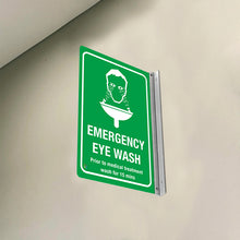 Load image into Gallery viewer, Emergency Eye Wash Sign / Double-Sided Off-Wall Metal Safety Sign
