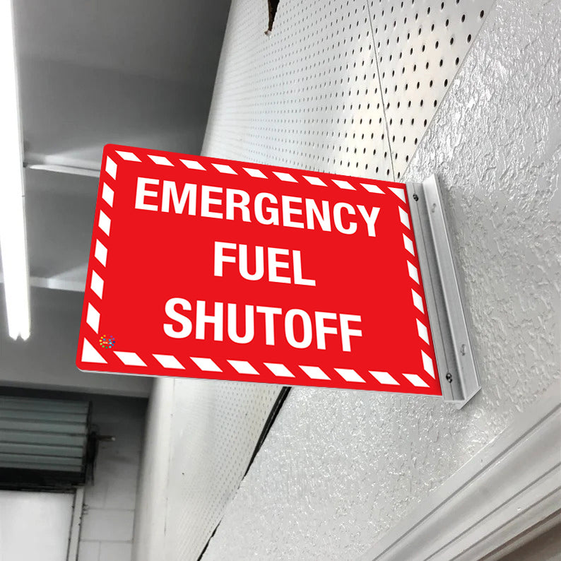 Fuel Offloading Sign Emergency Fuel Shutoff – Double-Sided Off-Wall Sign | K2K Signs Australia