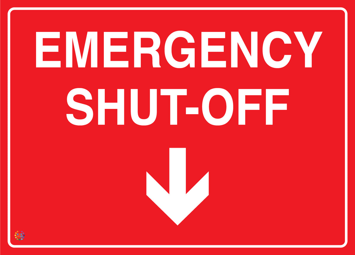 Emergency Shut-Off (Down Arrow) Sign | Safety Sign | K2K Signs Australia