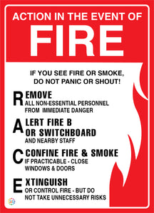 Action In the Event Of Fire (RACE Fire Procedure) Sign
