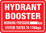 Hydrant Booster Working Pressure Sign