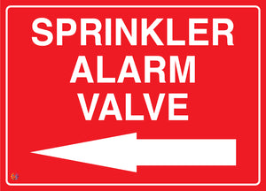 Sprinkler Alarm Valve (Left Arrow) Sign