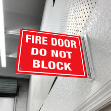 Load image into Gallery viewer, Fire Door Do Not Block - Double Sided Off Wall Sign