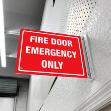 Load image into Gallery viewer, Fire Door Emergency Only – Double-Sided Off-Wall Sign