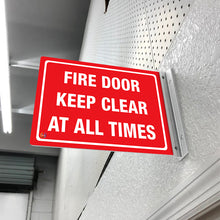 Load image into Gallery viewer, Fire Door Keep Clear At All Times - Double-Sided Off-Wall Sign