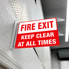 Load image into Gallery viewer, Fire Exit Keep Clear At All Times – Double-Sided Off-Wall Sign