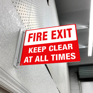 Fire Exit Keep Clear At All Times – Double-Sided Off-Wall Sign