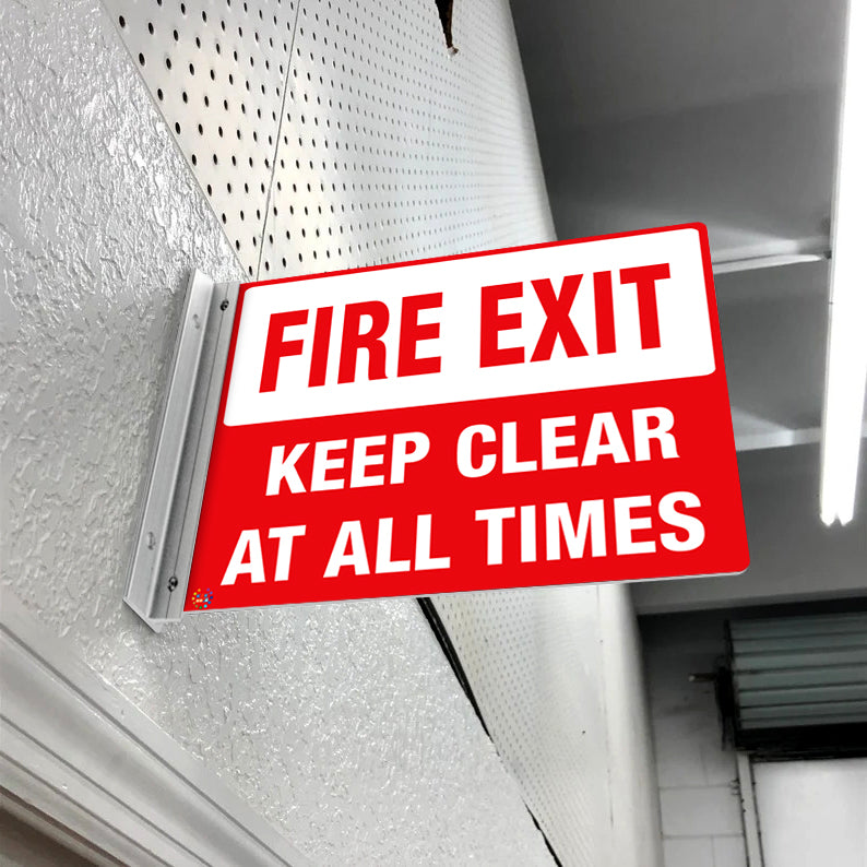 Fire Exit Keep Clear At All Times – Double-Sided Off-Wall Sign