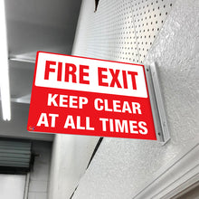 Load image into Gallery viewer, Fire Exit Keep Clear At All Times – Double-Sided Off-Wall Sign