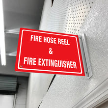 Load image into Gallery viewer, Fire Hose Reel &amp; Fire Extinguisher - Double Sided Off Wall Sign