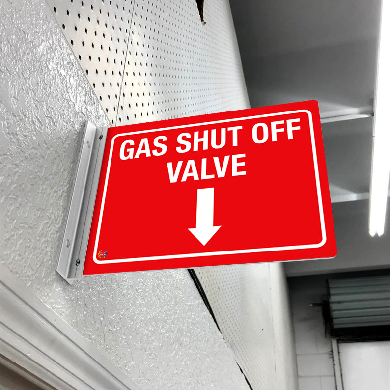 Gas Shut Off Valve (Down Arrow) – Double Sided Off-Wall Sign
