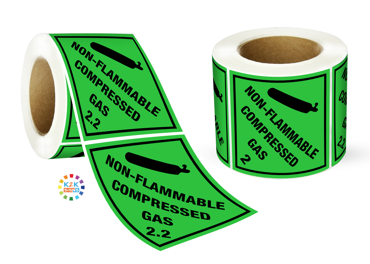 Class 2 Non Flammable Compressed Gas 2.2 Label Roll | K2K Signs Australia