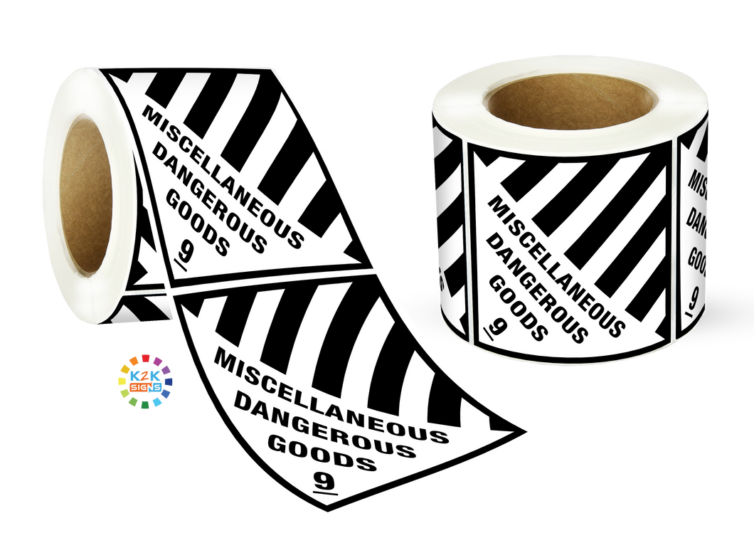 Class 9 - Miscellaneous Dangerous Goods Sign Label Roll
