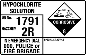 Hypochlorite Solution UN 1791 Hazchem Safety Sign