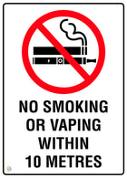 No Smoking Or Vaping Within 10 Metres