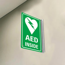 Load image into Gallery viewer, AED Inside Sign – Double-Sided Off-Wall Safety Sign