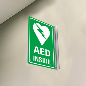 AED Inside Sign – Double-Sided Off-Wall Safety Sign