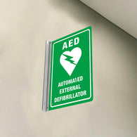 Green AED Sign – Automated External Defibrillator Wall Sign – Dual-Sided