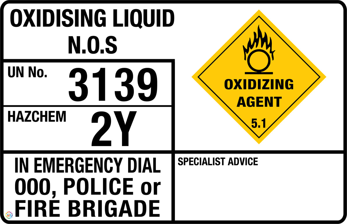 Oxidising Liquid N.O.S Sign | K2K Signs Australia