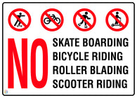 No Skateboarding, Bicycle Riding, Rollerblading, or Scooter Riding Sign