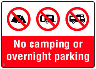 No Camping Or Overnight Parking Sign