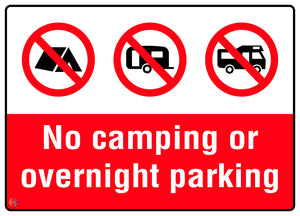 No Camping Or Overnight Parking Sign