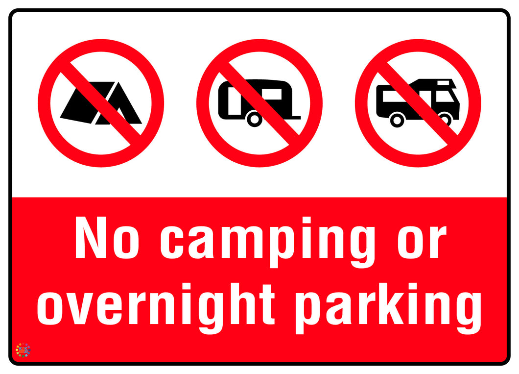 No Camping Or Overnight Parking Sign