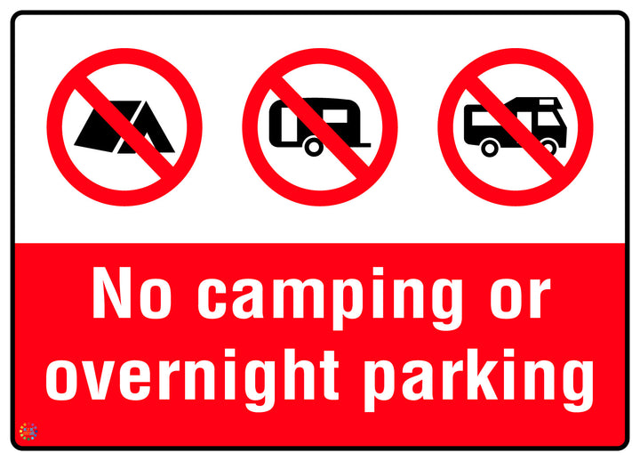 No Camping Or Overnight Parking Sign