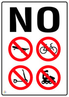No Skateboarding, Bicycling, Scooter Riding, or Rollerblading Sign