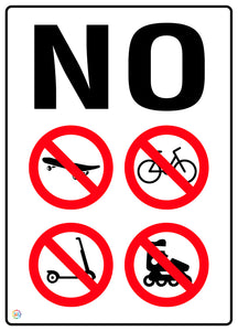 No Skateboarding, Bicycling, Scooter Riding, or Rollerblading Sign