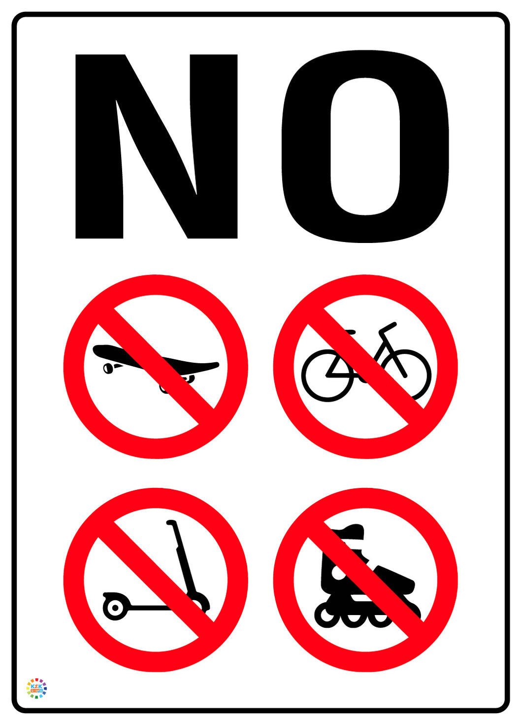 No Skateboarding, Bicycling, Scooter Riding, or Rollerblading Sign