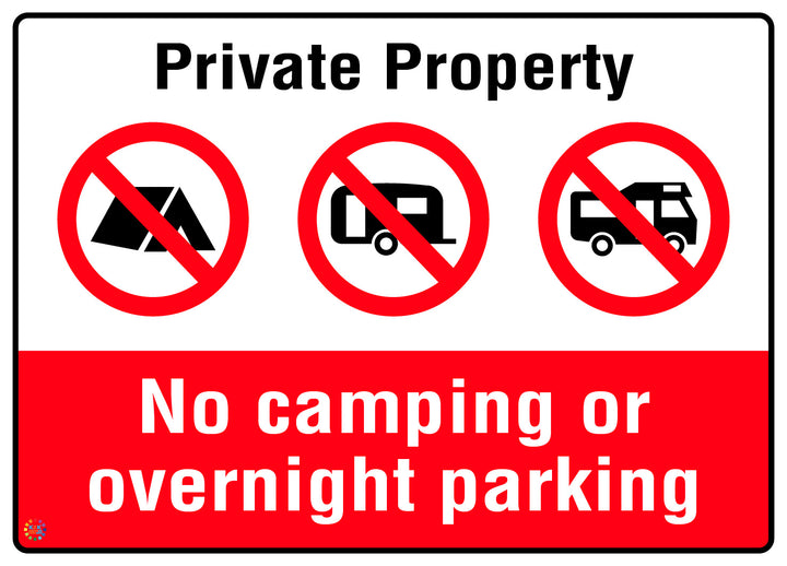 Private Property - No Camping Or Overnight Parking Sign