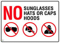 No Sunglasses, Hats, Caps or Hoods Sign