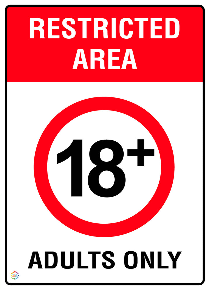 Restricted Area (18+) Adult Only Sign