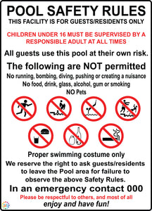 Pool Safety Rules Sign – Pool Area Signage