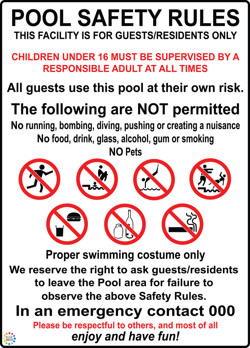 Pool Safety Rules Sign | K2K Signs Australia
