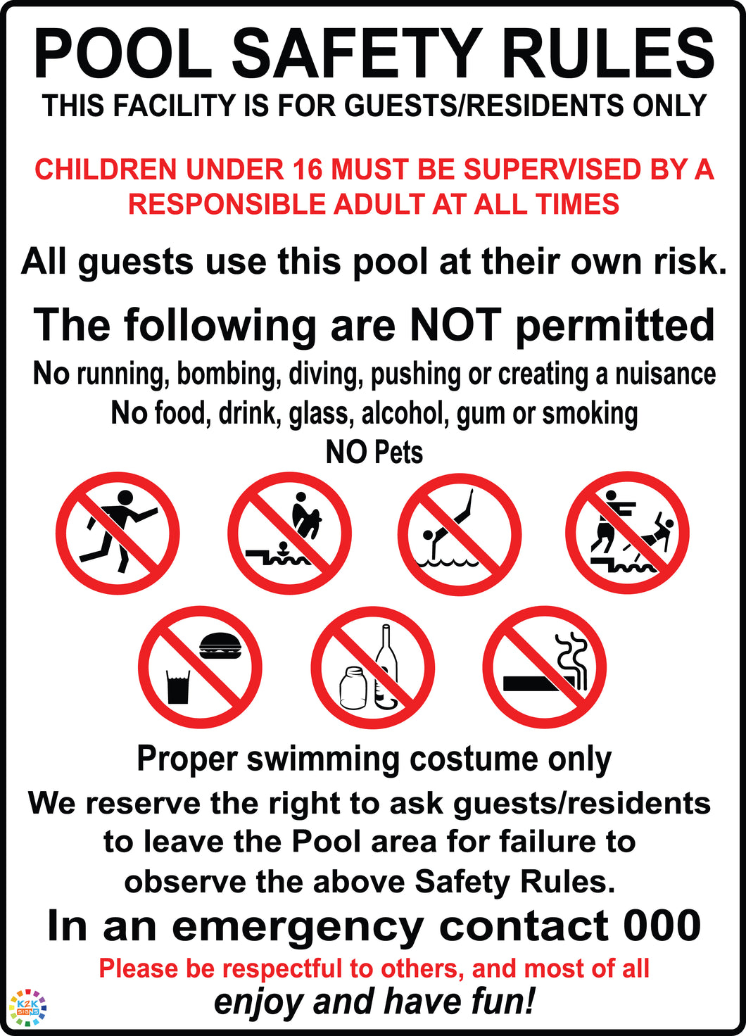 Texas Pool Code Signs Pool Safety Rules Sign | K2K Signs Australia