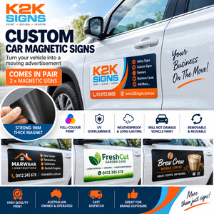 Custom Car Magnetic Signs – 2 x Vehicle Magnetic Signs
