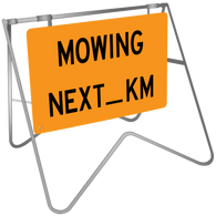 Swing Stand & Sign – Mowing Next KM