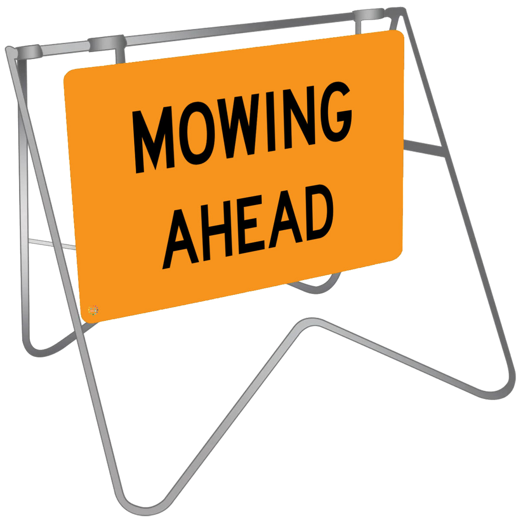 Swing Stand & Sign – Mowing Ahead