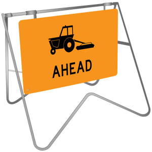 Tractor Grass Mowing Slashing Ahead Sign - Swing Stand & Sign 