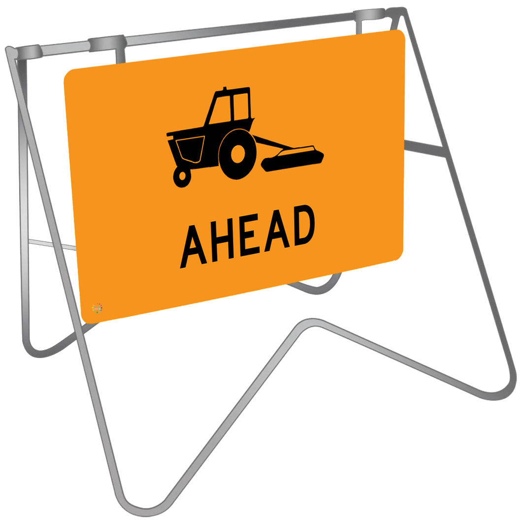 Tractor Grass Mowing Slashing Ahead Sign - Swing Stand & Sign 