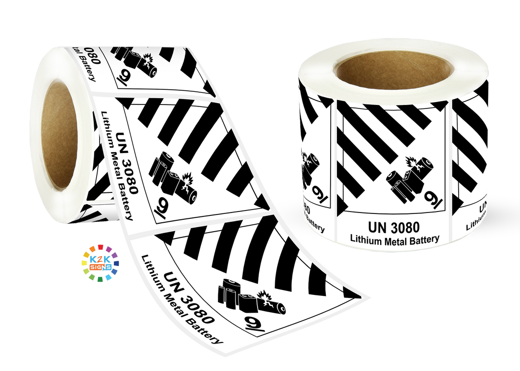 Lithium Metal Battery Mark Labels UN 3080 - 120mm (H) x 110mm (W) Label Roll