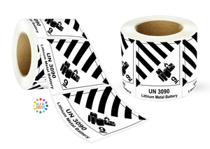 Lithium Metal Battery Mark Labels UN 3090 - 120mm (H) x 110mm (W) Label Roll