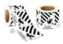 Load image into Gallery viewer, Lithium Metal Battery Mark Labels UN 3091 - 120mm (H) x 110mm (W) Label Roll
