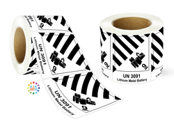 Lithium Metal Battery Mark Labels UN 3091 - 120mm (H) x 110mm (W) Label Roll