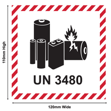Load image into Gallery viewer, Lithium Battery Mark Labels UN 3480 - 120mm (W) x 110mm (H) Label Roll