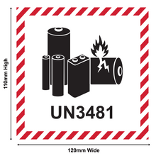 Load image into Gallery viewer, Lithium Battery Mark Labels UN 3481 - 120mm (W) x 110mm (H) Label Roll