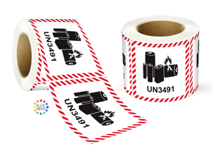 Lithium Battery Mark Labels UN 3491 - 120mm (W) x 110mm (H) Label Roll